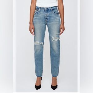 Moussy Light Blue Distressed Straight Leg Jeans